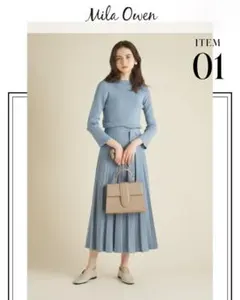 【MilaOwen】 七分袖ボートネックリブニットプリーツワンピース