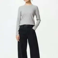 ソフトリブクルーネックＴ長袖XLサイズ ライトグレー