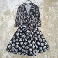 DVF　ラップワンピース　シルクドレス　リボンベルト　Aライン　バレットローズ