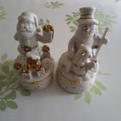 陶器製 スノーマン サンタクロース ジュエリーボックス 小物入れ