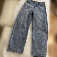 GU バレルレッグジーンズ　デニム　Lサイズ ライトブルー　丈長め