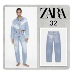 ZARA Z1975 ダメージ加工バギーレースデニムパンツ 38 - メルカリ