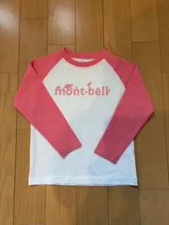 mont-bell 長袖カットソー 120 ホワイト/ピンク