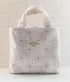 ハンドメイド巾着トートバッグ パッチワーク調ピンク