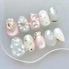 O201 ネイルチップ マグ ぷっくりフラワー オレンジ ブルー 春 夏