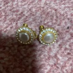 ゴールド パール クリスタル スタッドイヤリング