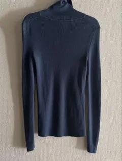 【美品】UNIQLO ユニクロ　メリノリブタートルネックセーター　青