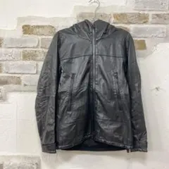 美品羊革ブラックレザー フード付きジャケット　 M