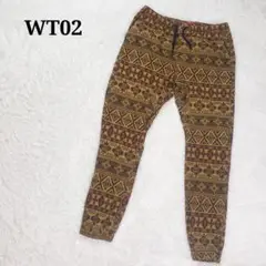 WT02 総柄 ノルディック柄 ストレッチ ジョガーパンツ ブラウン XL