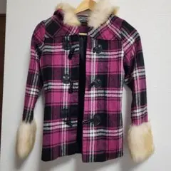フード付きピンクチェックジャケット