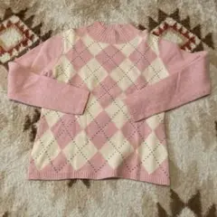 アーガイル模様　長袖ニット　ウール/アンゴラ/ナイロン