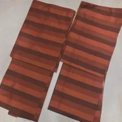 紬地 縞大島紬 着物アンサンブル ボーダー くすみオレンジ系