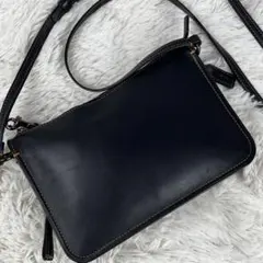 美品 コーチ レザー ショルダーバッグ 2way 斜め掛け ファスナー ブラック