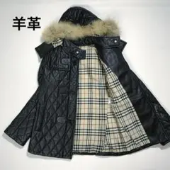 バーバリーロンドン 羊革 レザージャケット キルティング ノバチェック ファー