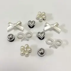 ジビッツ　クロックス　サンダルアクセサリー　リボン　シルバー10個セット