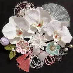 つまみ細工と胡蝶蘭髪飾り成人式結婚式