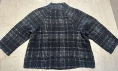 ZARA黒白ツイード　7部丈袖トップス　薄手ニット