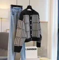 ハウンドトゥース柄カーディガン　XLサイズ