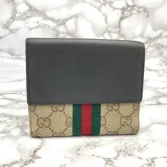 GUCCI グッチ GGキャンバス 二つ折り財布 シェリーライン