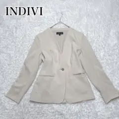 美品 INDIVI ノーカラージャケット 洗える アイボリー 38 近年モデル