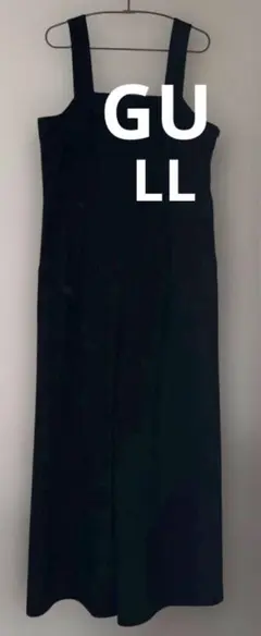 ［美品］GU スクエアネックジャンプスーツ ワイドパンツ ブラックサロペット