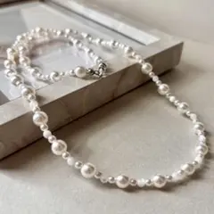 パールネックレス　 ベビーパール　ガラスパール　 上品　 ハンドメイド　白