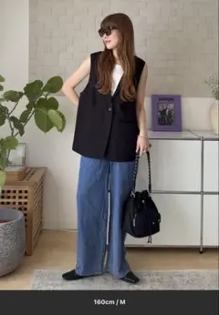 coen コットンレーヨンデニムワイドパンツ