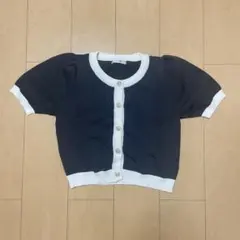INGNI バイカラー半袖ニットカーディガン