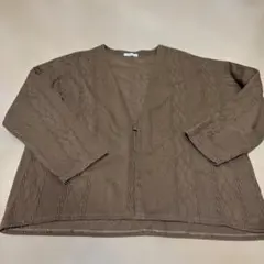 ブラウン ケーブル編み 五分袖カーディガン