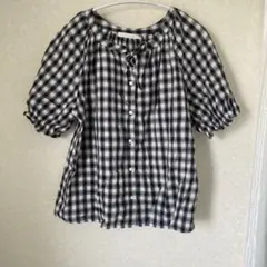 ehka sopo チェック柄 半袖ブラウス