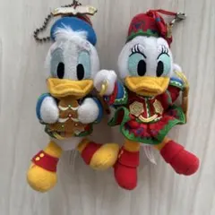 【汚れ有】TDL クリスマス2012 ドナルド&デイジー　ぬいぐるみストラップ