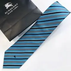 バーバリーブラックレーベル ネクタイ ストライプ柄 ブルー