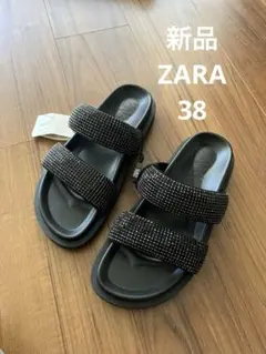 ★新品★ ZARA ザラ　ラインストーン　フラットサンダル　38のサムネイル