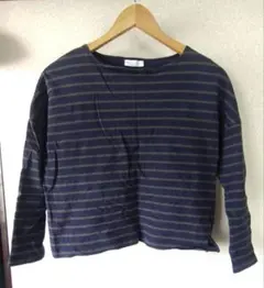 earth ネイビー/グリーンストライプ 長袖Tシャツ