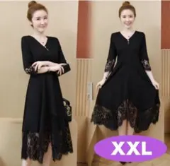 黒いレース付きロングワンピース XXL