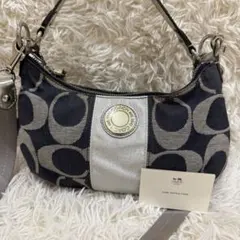 コーチ ショルダーバッグ ポーチ デニム レザー シルバー 2way COACH