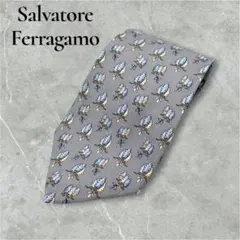 【良品】Salvatore Ferragamo ネクタイ 草花柄 シルク100%