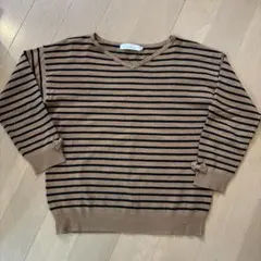 Couture brooch 茶色/黒ストライプ Vネックニット