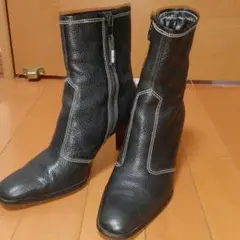 RALPH LAURENラルフローレン黒レザー ジッパーブーツヒール7㎝23.5