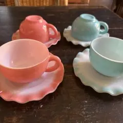 ヘーゼルアトラス ピンク ブルーリップル カップ&ソーサー ビンテージ