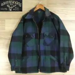 60sビンテージWINTER KINGウールジャケット　チェックブルゾン青緑黒
