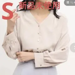 ASTORIA ODIER メタルボタンVネックブラウス グレイッシュベージュSのサムネイル
