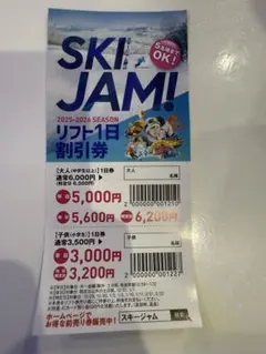 スキージャム勝山　1日リフト券１０００円OFF券