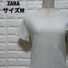 ZARA ホワイト 穴あきパンチング 半袖Tシャツ M カジュアル【1866】のサムネイル