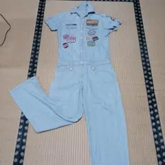 ストライプ柄パッチ付きオールインワン作業着