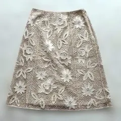 極美品】Sybilla シビラ 花柄刺繍 フレアスカート L ベージュ 春夏
