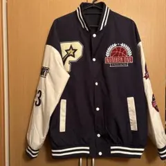 刺繍ロゴ付きスタジャン ネイビー/ホワイト