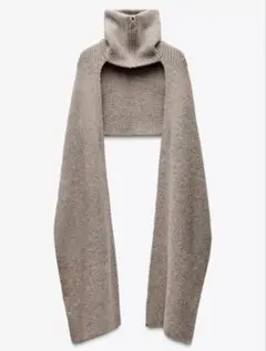 ZARA ジップネックニットスカーフ マフラー ライトブラウン 新品