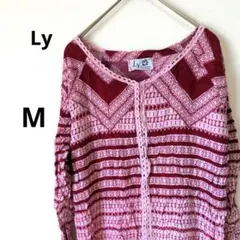 Ly 【М】ロングワンピース　赤　ピンク　エスニック　総柄