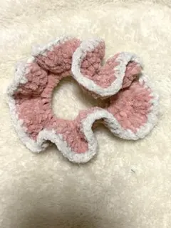 ハート イヤーマフ 耳あて ホワイト ピンク ハンドメイド 編み物